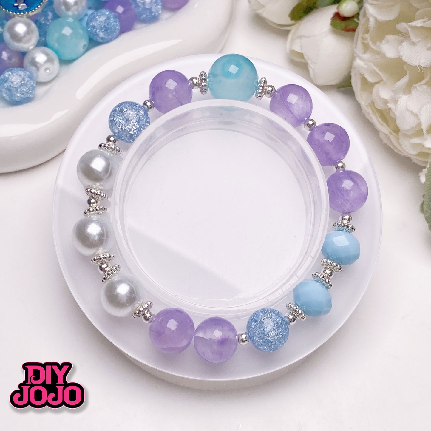 NEW(364円OFF)【R2930】海の月ー高級ストーン(アイスジェイド)&高品質K9花火ガラス ビーズ & 高品質ガラス &メタル
