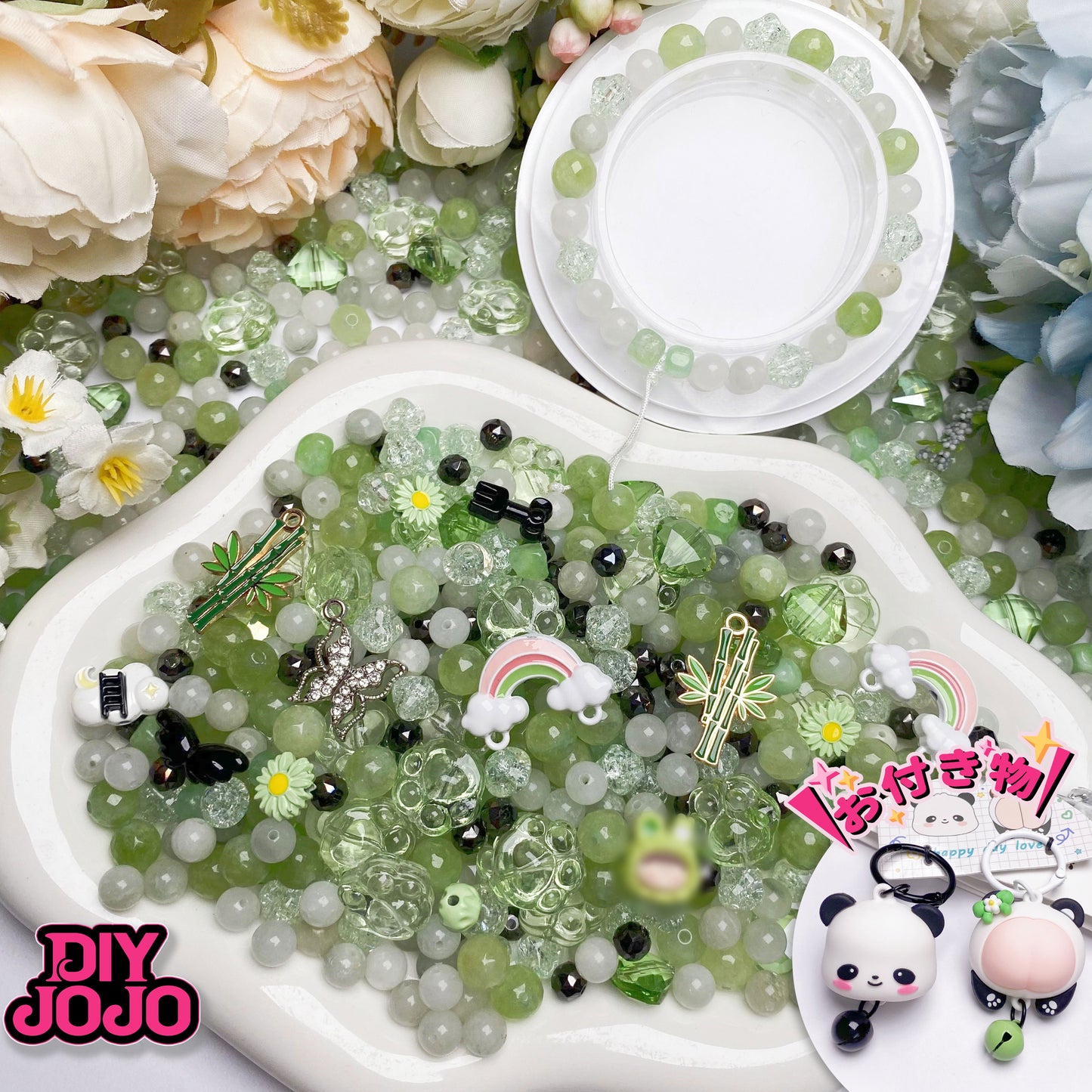【R1918】森の贈り物ー高級ストーン(天山翆)&高品質なガラスビーズ&高品質スターライトビーズ&メタル