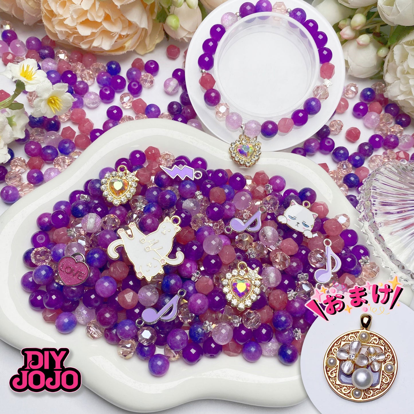 【R2179】猫のラブー 高級ストーン(玉石)&レジンビーズ& 高品質スターライトビーズ&高品質なガラスビーズ&メタル