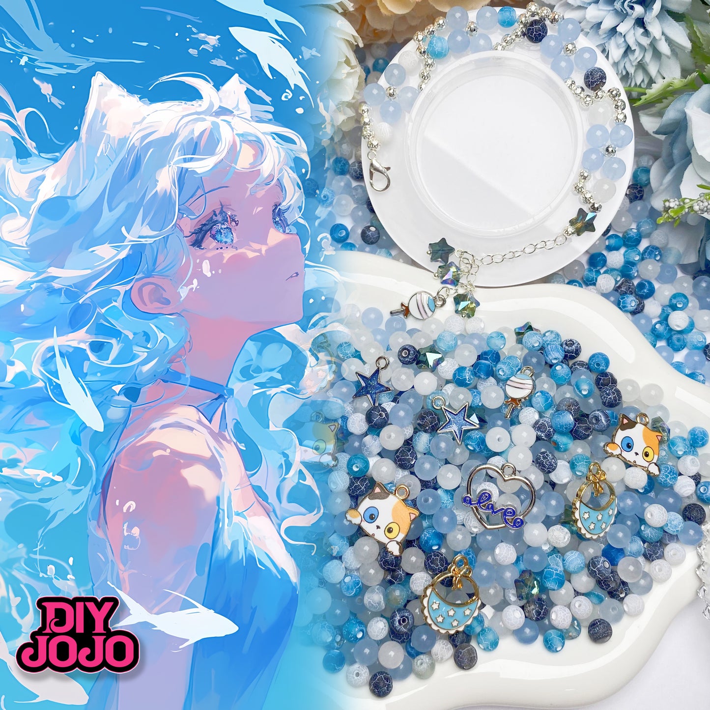 【R1636】空の青さー高級ストーン&高品質スターライトビーズ&メタル